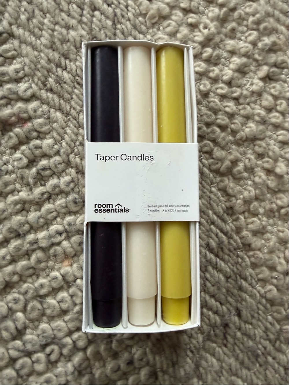 Room Essentials Black, Cream & Yellow-green Taper Candle Set 8” 6 candles